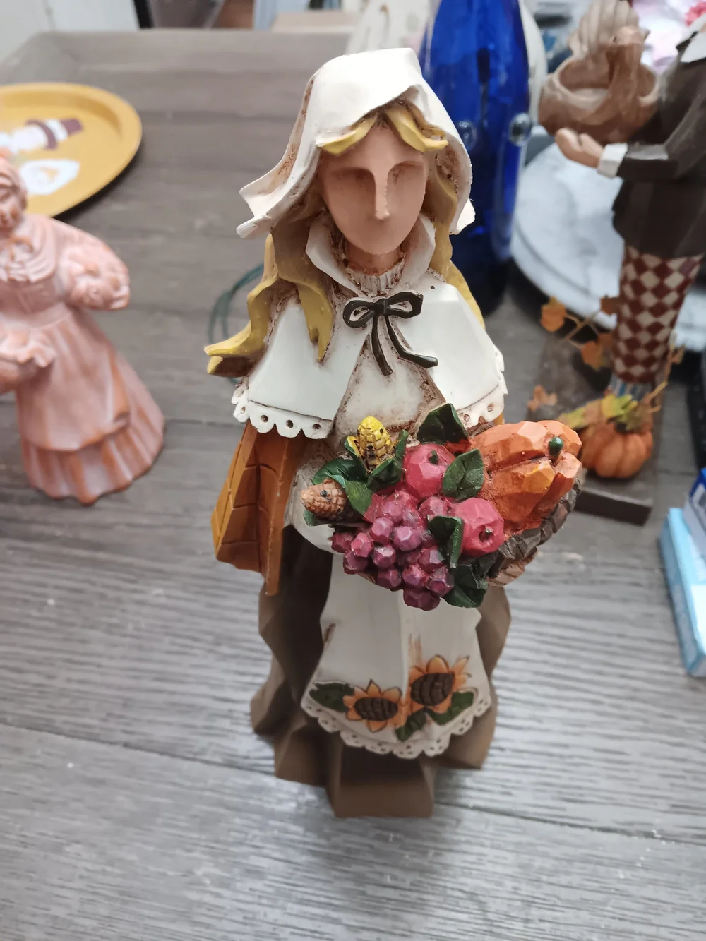 Brown Cream and Orange Harvest Figurine Pair - Thanksgiving Table Accents